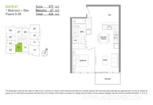 Forward Condo 1 bedroom + den floor plan suite 01
