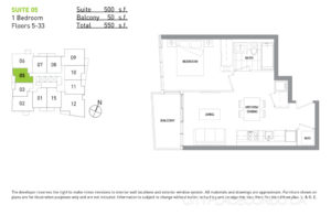 70 Queens Wharf Rd 1 Bedroom Floor Plan Suite 05