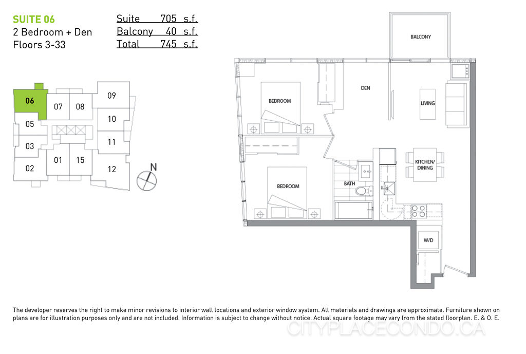 70 Queens Wharf Rd 2 bedroom + den floor plan suite 06