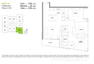 70 Queens Wharf Rd 3 bedroom floor plan Suite 12